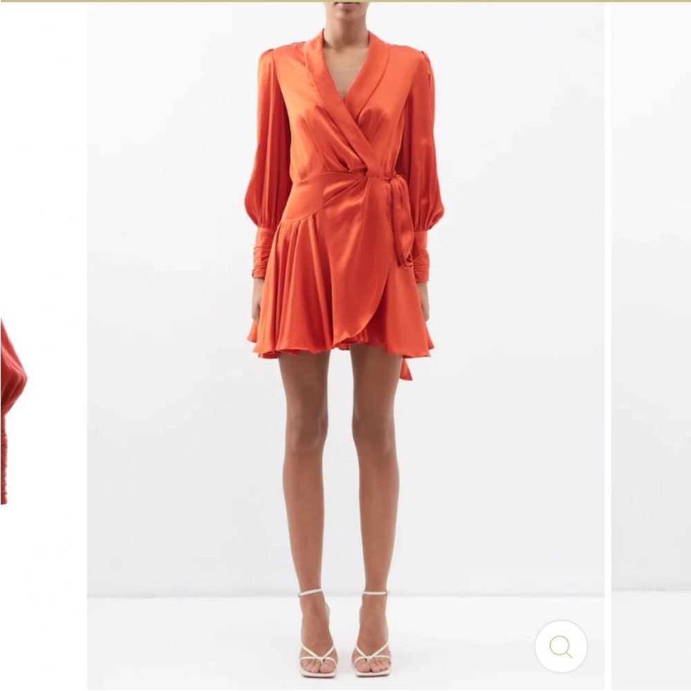 Zimmermann Rust Red Satin Wrap Mini Dress with Tie Waist - Picture 2 of 4